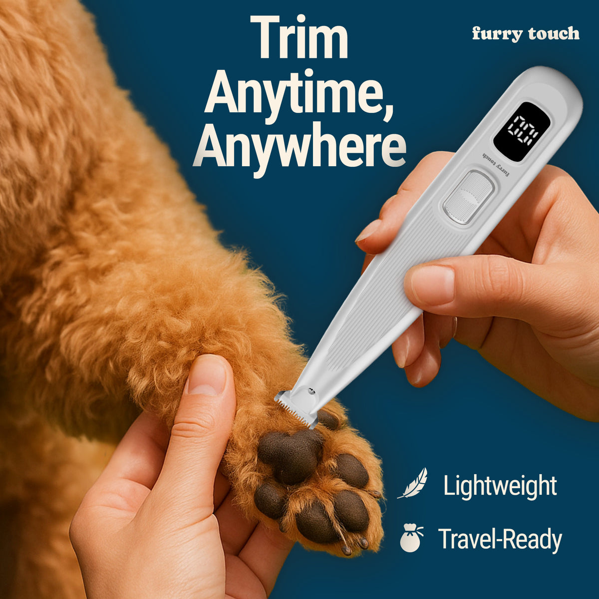 Furry Touch Dog Paw Trimmer | Quiet Cordless Pet Clippers, 2 Power Modes