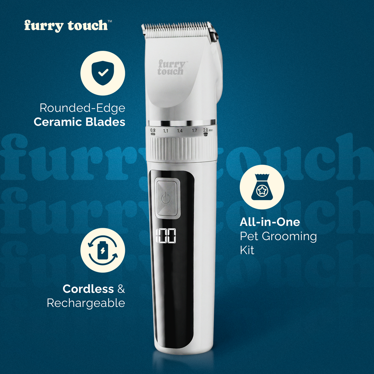 Furry Touch Pet Grooming Kit | Cordless Dog Clippers, 2 Power Modes