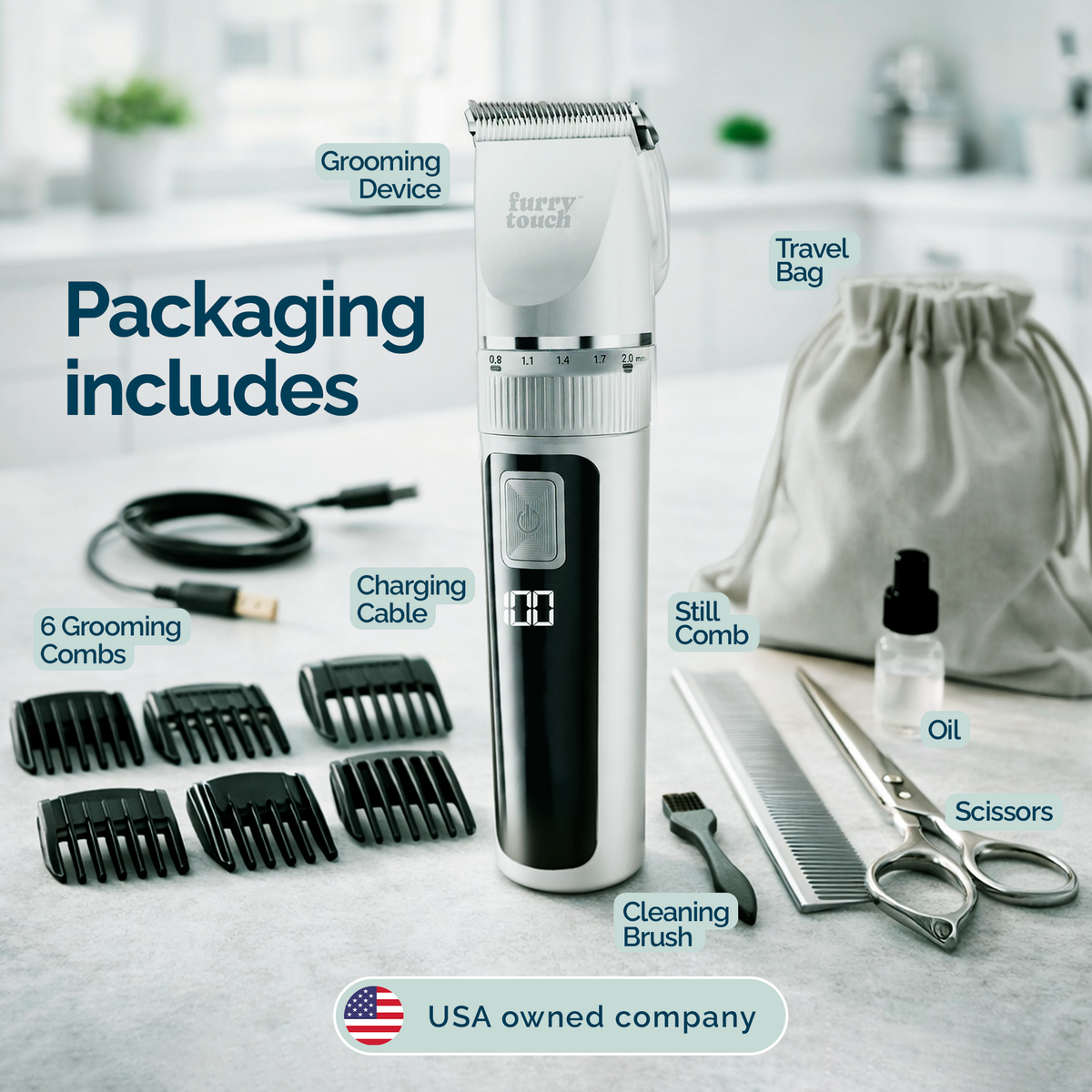 Furry Touch Pet Grooming Kit | Cordless Dog Clippers, 2 Power Modes